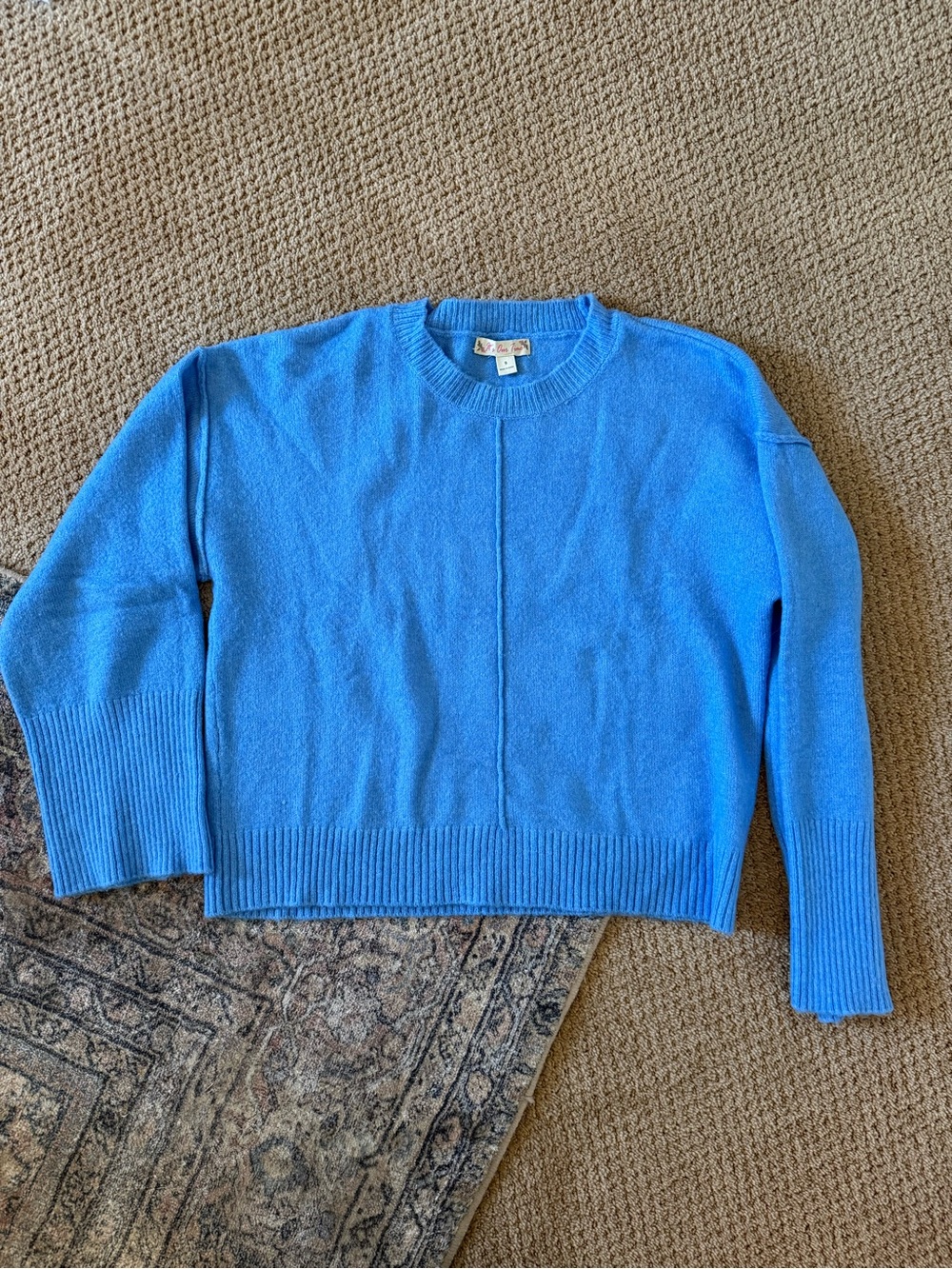 Bright Blue Crewneck Sweater with Center Seam
